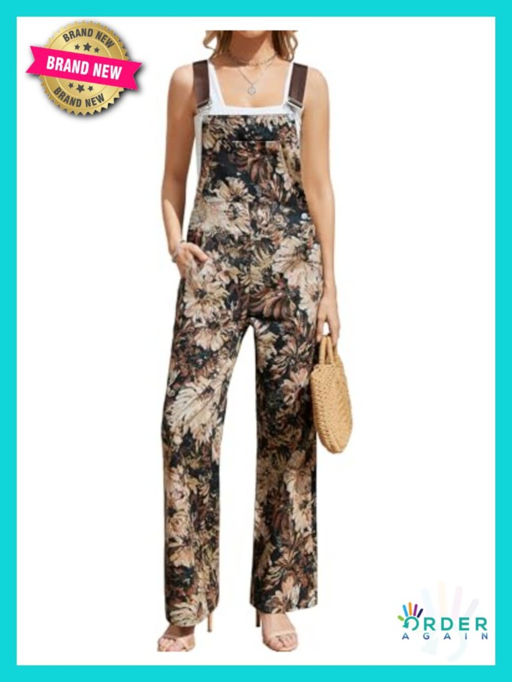 Loose Fit Bib Overalls with 5 Pockets Straight Leg Cotton Jumpsuit